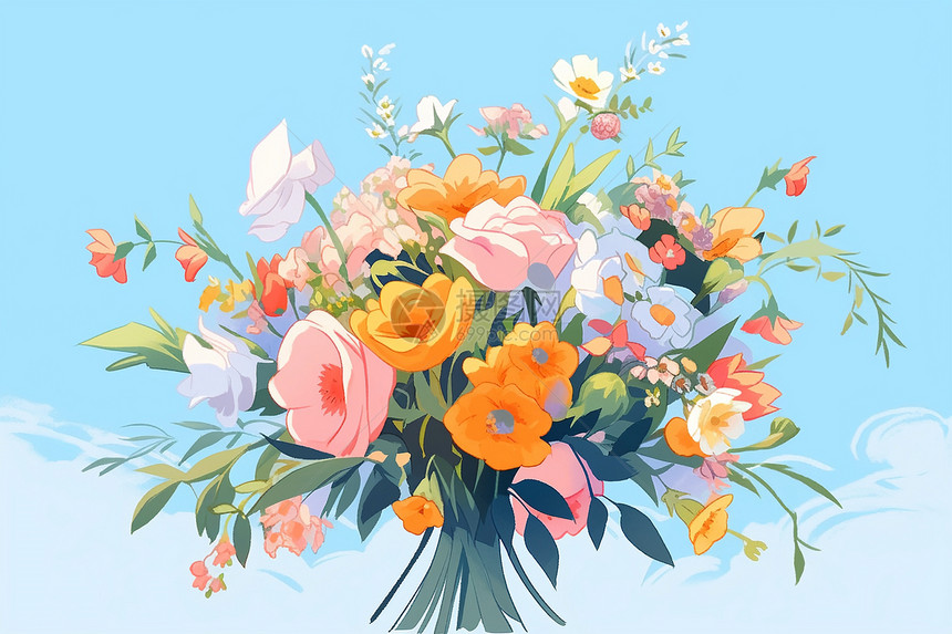 色彩柔和的鲜花花束插图图片