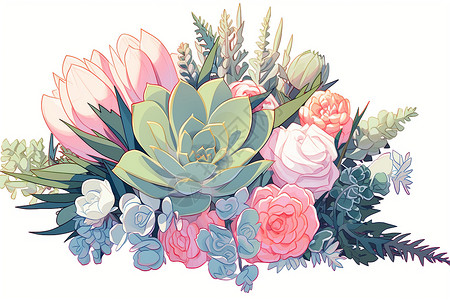 素雅的多肉植物花束插图背景图片