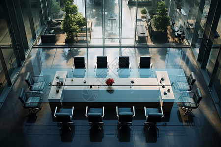 布置餐桌时尚的玻璃桌面会议室设计图片