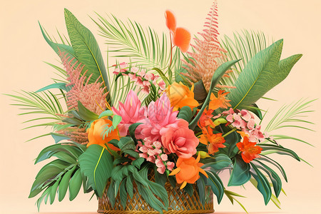热带风情的花篮插图图片