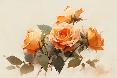 美丽的橘色花束油画插图背景图片