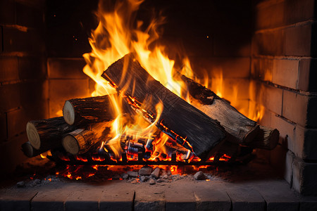 家中点燃的壁炉背景图片