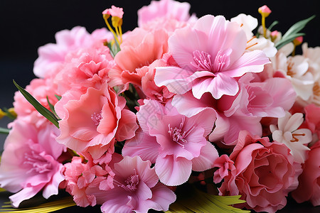 细叶白头翁搭配细叶的粉色花束背景