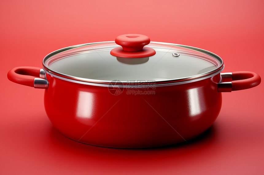 红色锅在红色背景上图片