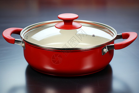 红色锅具配透明锅盖高清图片