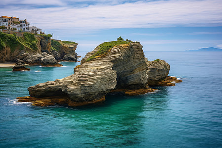 海中岩石海中的一座大岩石背景