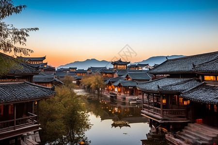 夜幕下的丽江古城背景图片