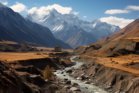 山地跑山脉中的河谷背景