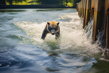 水中穿越的熊图片