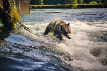 熊游泳熊在溪流中的漫步背景