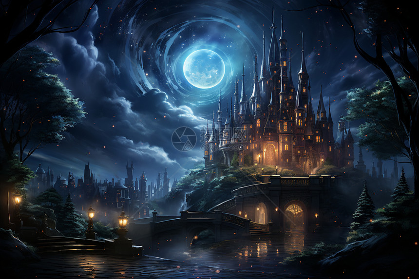 月光下的神秘城堡图片