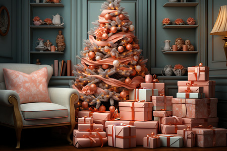 房间里的圣诞树与礼物图片