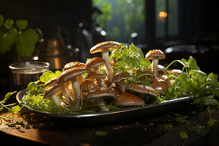 绿叶藤蔓和蘑菇背景图片