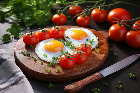 美味的煎蛋和西红柿图片
