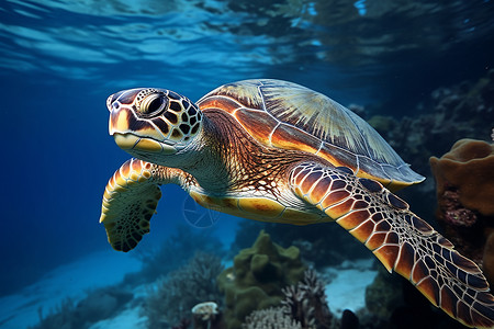 海底世界中的游龟高清图片