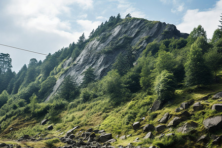 森下山森林山林相依的自然风景背景