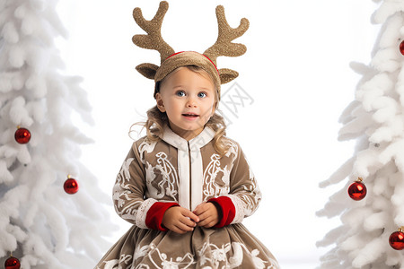 小鹿装扮的可爱女孩背景图片