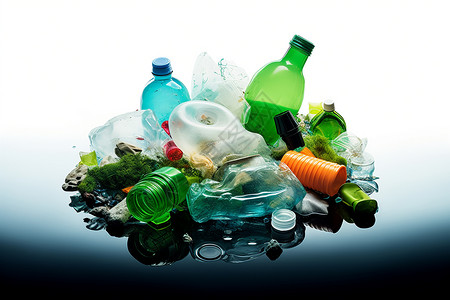 垃圾瓶子海藻和垃圾背景