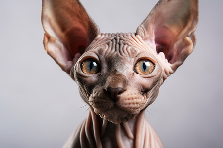 斯芬克斯猫长耳朵的无毛猫背景