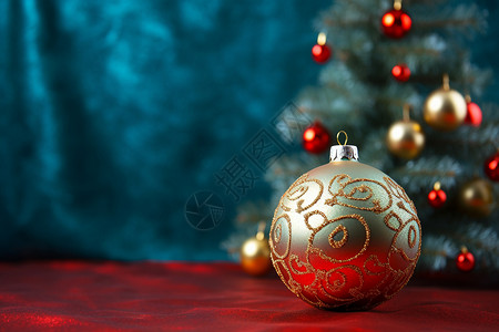 圣诞树旁的精美装饰球背景图片
