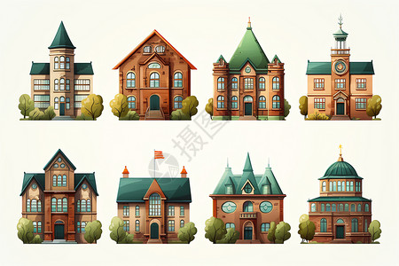 房屋图纸排列整齐的建筑插画