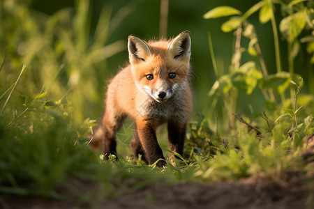 小狐狸闯入草丛中背景