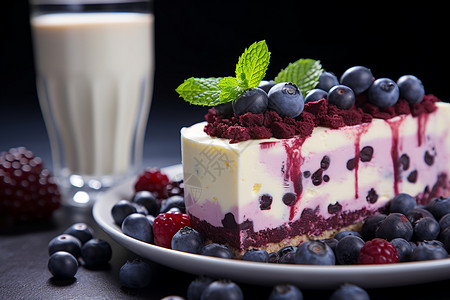 蓝莓蛋糕配牛奶图片