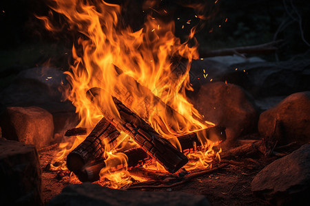 木头燃烧野外篝火背景
