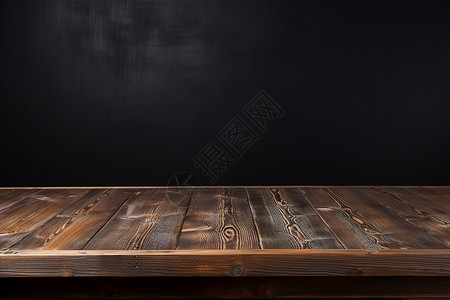 黑色墙壁和木板桌子背景图片