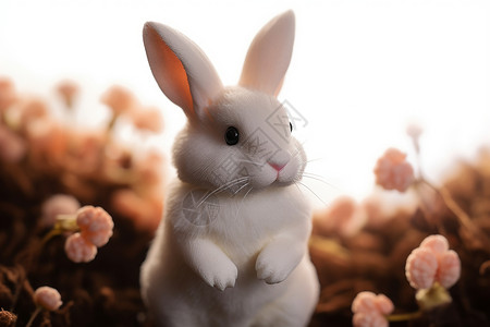 小白兔采蘑菇坐在花海中的小白兔背景