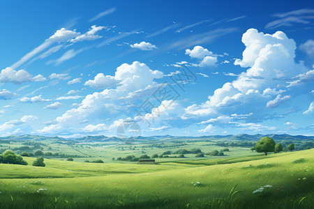 一幅绿色田野的图景背景图片