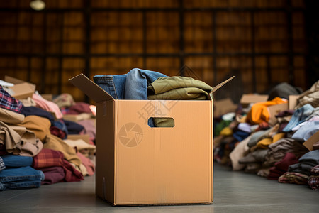 一堆箱子捐赠的衣服背景