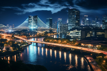 夜幕下的城市建筑背景图片