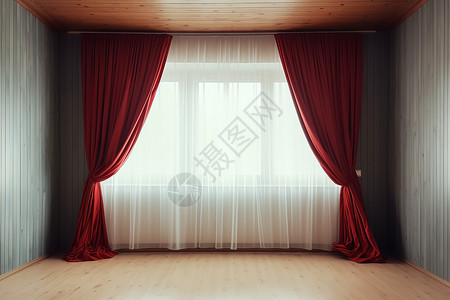 很大的红帘装饰红色窗帘高清图片
