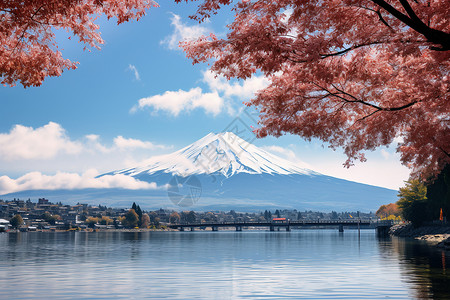 红色秋天湖光山色背景