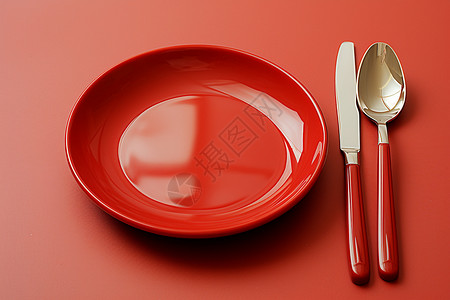 餐桌上的红色盘子图片