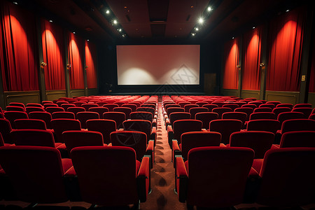 影院观影券红色帷幕下的大型影院背景
