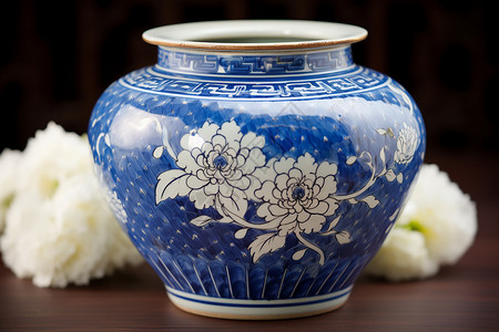 瓷器文物蓝白花瓶背景