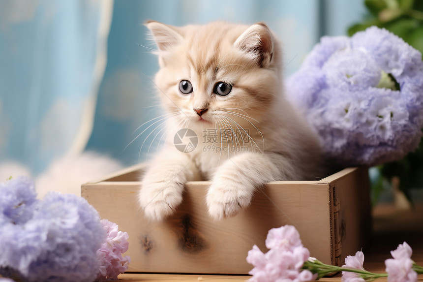 小猫坐在盒子里图片