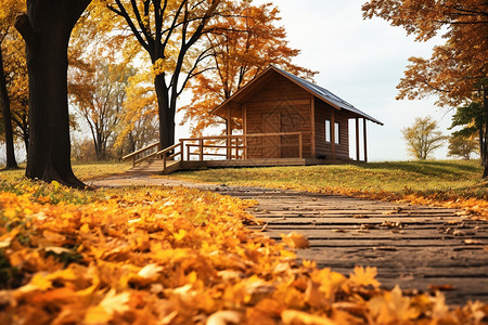 秋天的小木屋图片