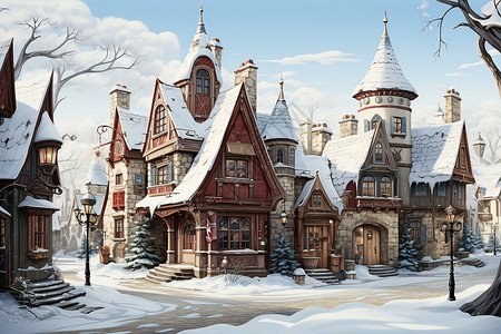 冬日积雪覆盖的房屋图片