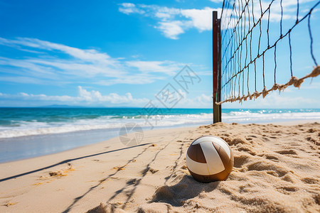 素材网阳光海边沙滩上和排球背景