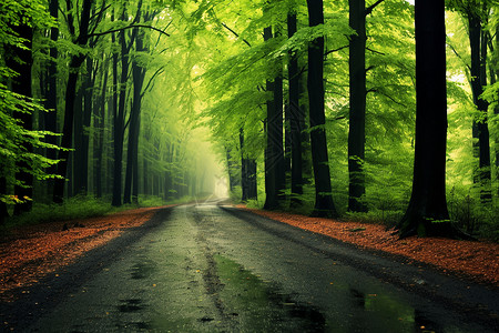 围绕在森林里的道路高清图片
