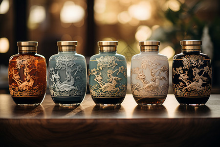 亚洲传统酒瓶的艺术魅力酒窖中的绮丽珍品背景图片