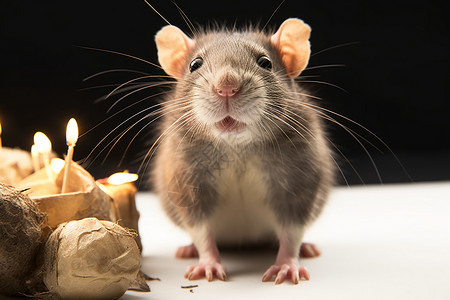 小鼠在蜡烛旁图片