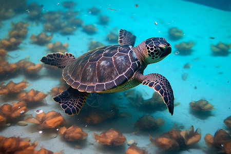 游泳的小海龟背景