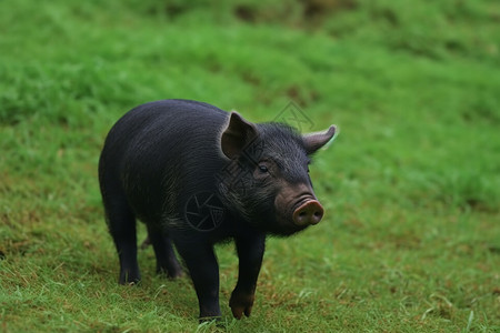 青草地上的小黑猪高清图片