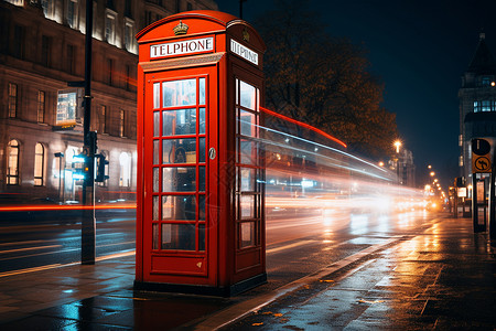 夜晚的红色电话亭背景图片