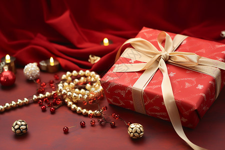 珠子窗帘装饰传统节日的礼盒背景