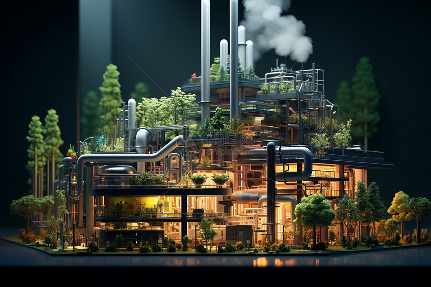 未来城市中的生物质发电厂模型图片